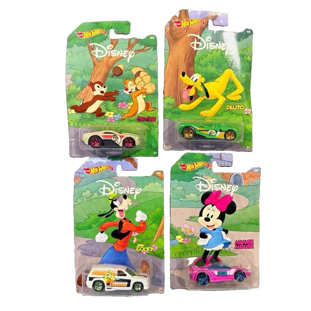 Hot Wheels Disney 90th Anniversary 2018 Lot 4 Minnie Goofy Pluto Chip Dale NIP
